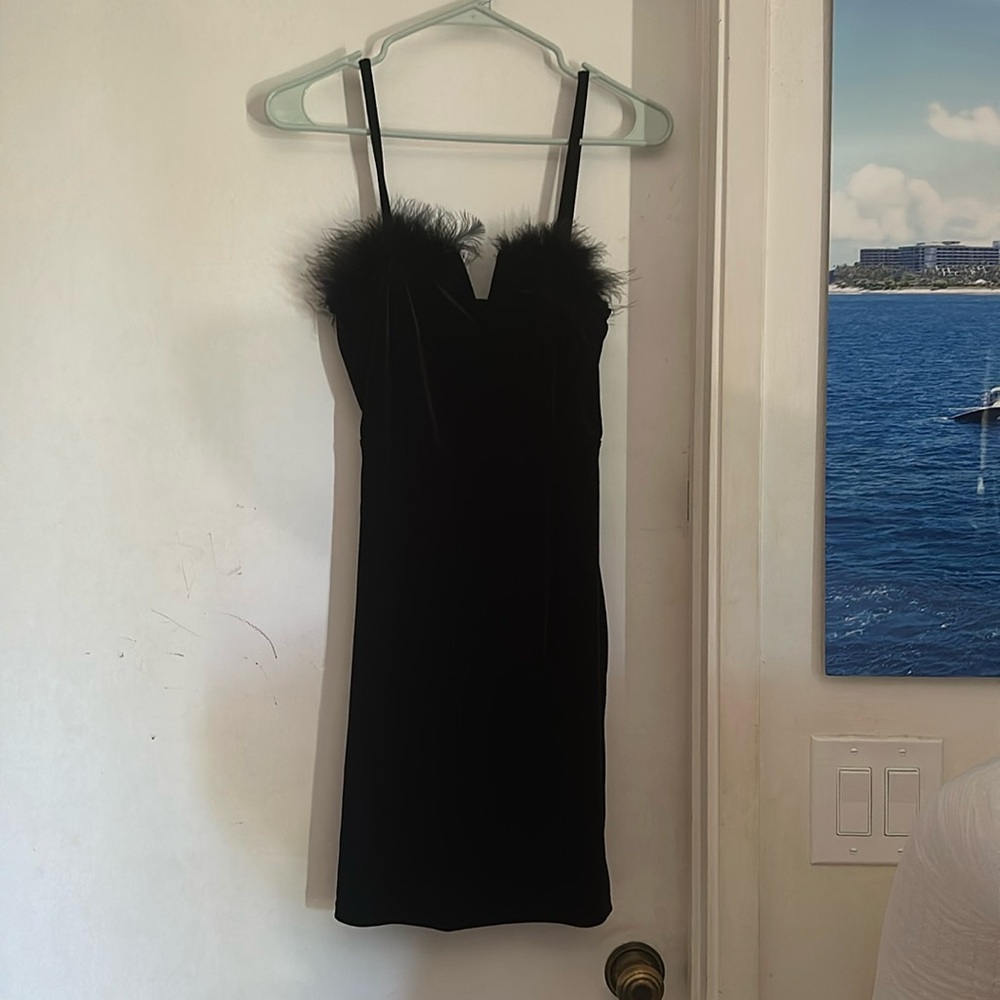 Feather velour mini dress